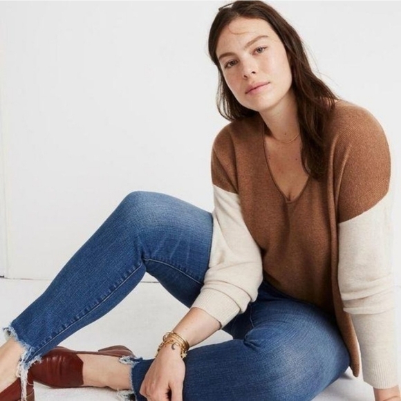 Madewell | Kimball Tan Cream Colorblock Pullover Sweater - Picture 2 of 5